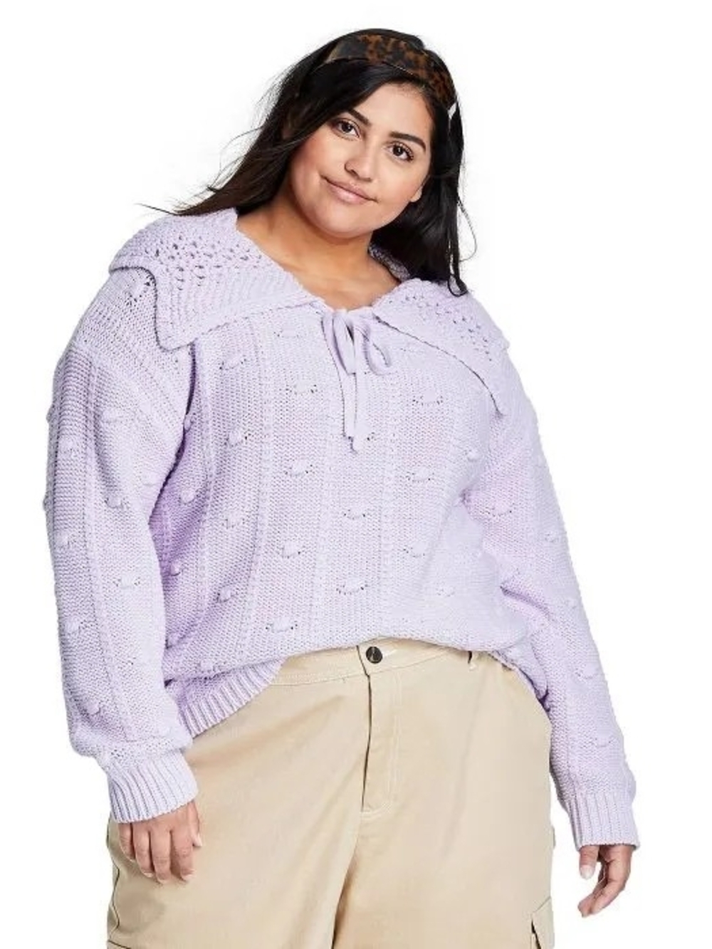 Sandy Liang X TargetCollared Pullover Lavender Knit Sweater with Sailor Collar